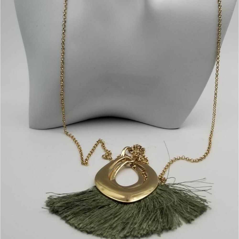 Green tassel statement necklace boho bohemian‎